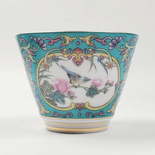 Load image into Gallery viewer, Teacup - Silver Lined Turquoise Enamel Flowers and Birds 65 ml

