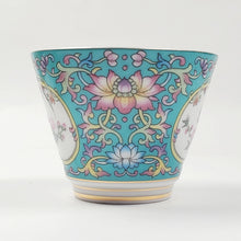 Load image into Gallery viewer, Teacup - Silver Lined Turquoise Enamel Flowers and Birds 65 ml
