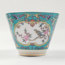 Load image into Gallery viewer, Teacup - Silver Lined Turquoise Enamel Flowers and Birds 65 ml

