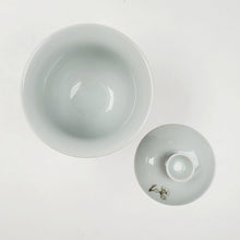Load image into Gallery viewer, Gaiwan Set - Bluish Gray Porcelain with Prunus Flower Branch Gaiwan 120 ml 2 Teacups 40 ml
