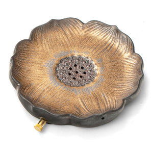 Tea Boat Tray Metal Glaze Lotus Flower Ceramic