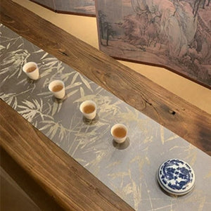 Tea Table Runner Cha Xi - Silver and Gold Bamboo