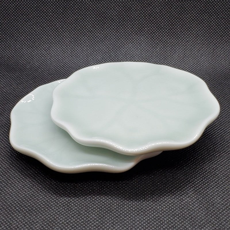 2 Celadon Lotus Leaf Shape Saucers