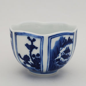 Blue and White Hand Painted Six Panels Teacup