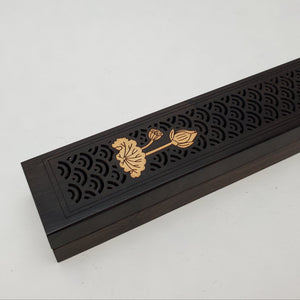 Hard Wood Incense Stick Burner Box - Lotus
