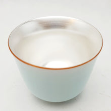 Load image into Gallery viewer, Silver Lined Light Green Bamboo Teacup
