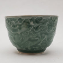 Load image into Gallery viewer, Carved Green Glaze Dragon Phoenix Teacups 85 ml
