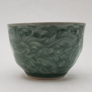 Carved Green Glaze Dragon Phoenix Teacups 85 ml