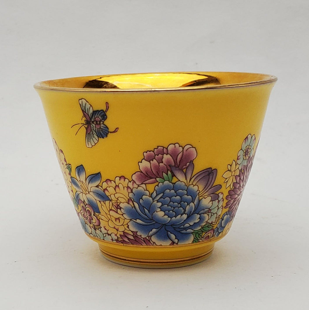 Gold 24k Lined Yellow Hundred Flowers Teacup