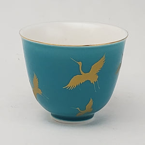 2 Blue Gold Cranes Teacups