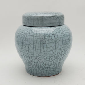 Blue Metal Crack Lines Celadon Tea Jar