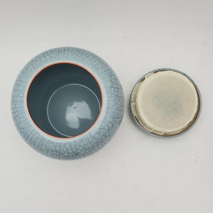Blue Metal Crack Lines Celadon Tea Jar