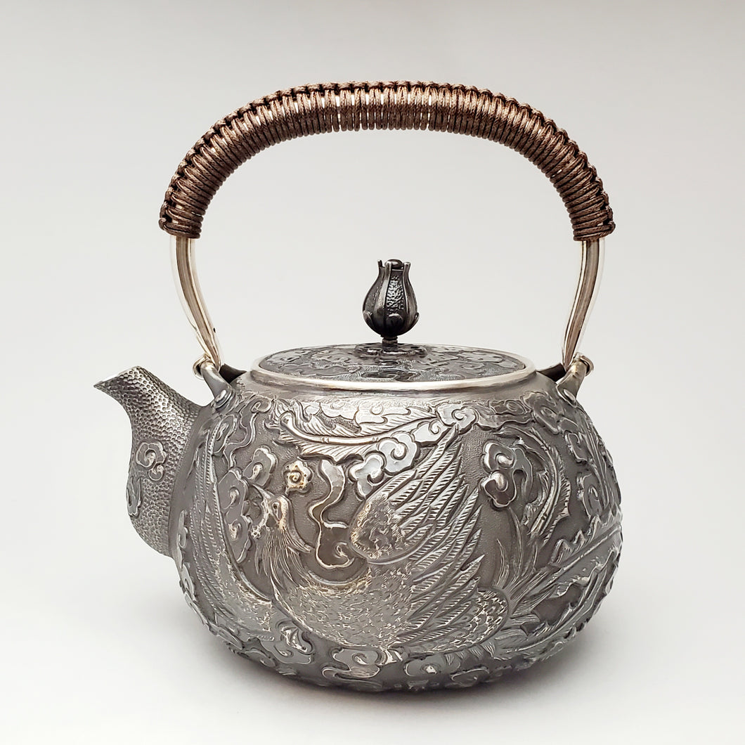 Pure Silver Tea Water Kettle - Dragon and Phoenix 1000 ml