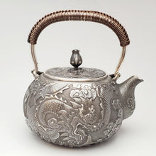 Load image into Gallery viewer, Pure Silver Tea Water Kettle - Dragon and Phoenix 1000 ml
