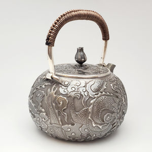 Pure Silver Tea Water Kettle - Dragon and Phoenix 1000 ml