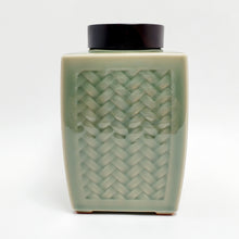 Load image into Gallery viewer, Green Celadon Weaved Bamboo Tea Jar

