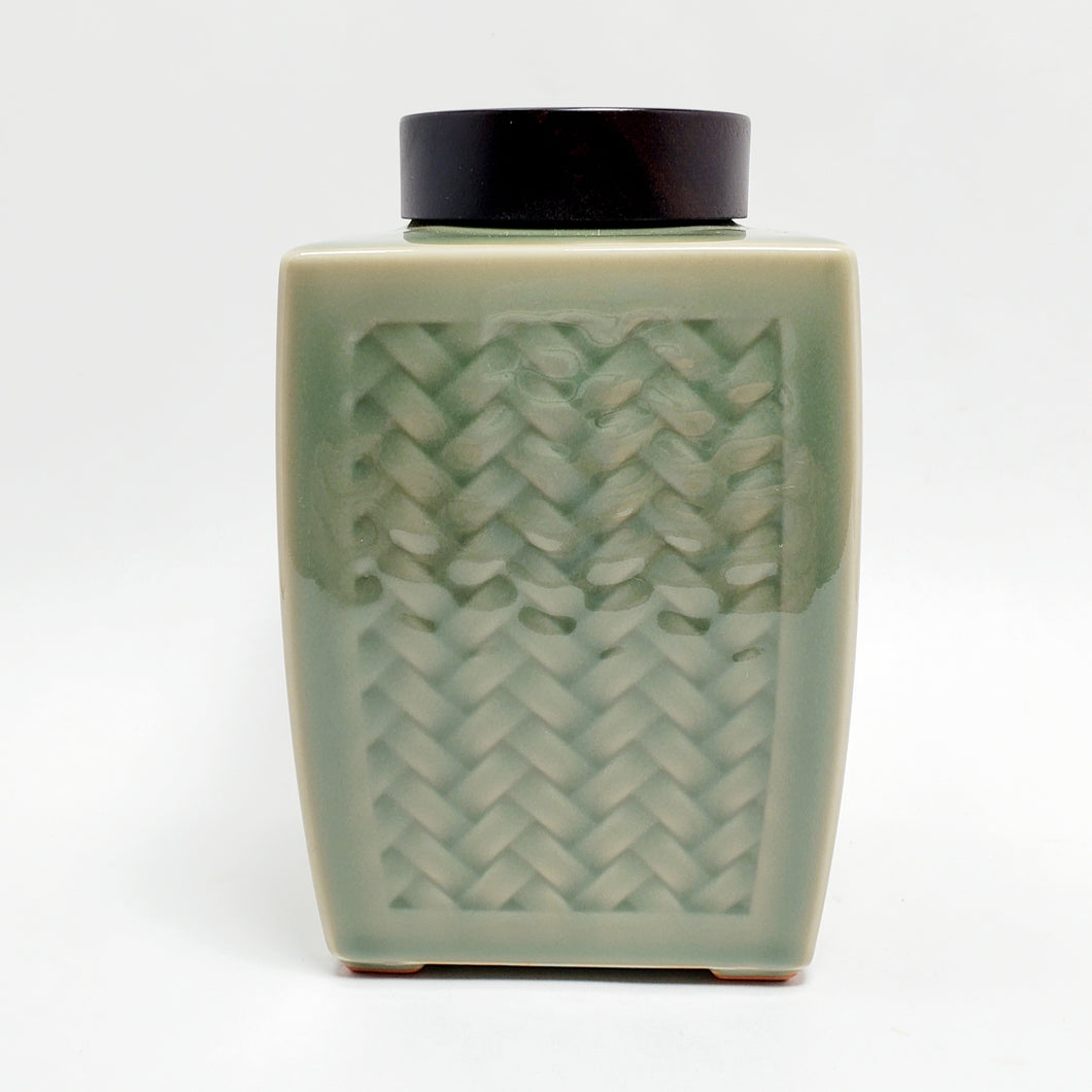Green Celadon Weaved Bamboo Tea Jar