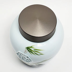 Bamboo Rock Garden Window Light Celadon Tea Jar sm