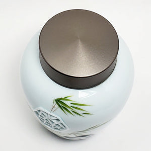 Bamboo Rock Garden Window Light Celadon Tea Jar lg