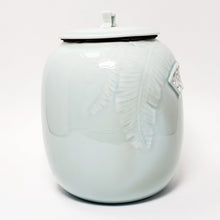 Load image into Gallery viewer, Banana Leaf Garden Window Light Celadon Tea Jar lg
