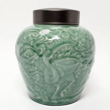 Load image into Gallery viewer, Pine And Crane Green Celadon Tea Jar
