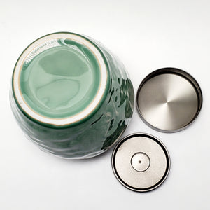 Pine And Crane Green Celadon Tea Jar