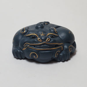 Tea Pet Lid Holder Pi Xiu Yixing Blue Clay Gold Gilded #2
