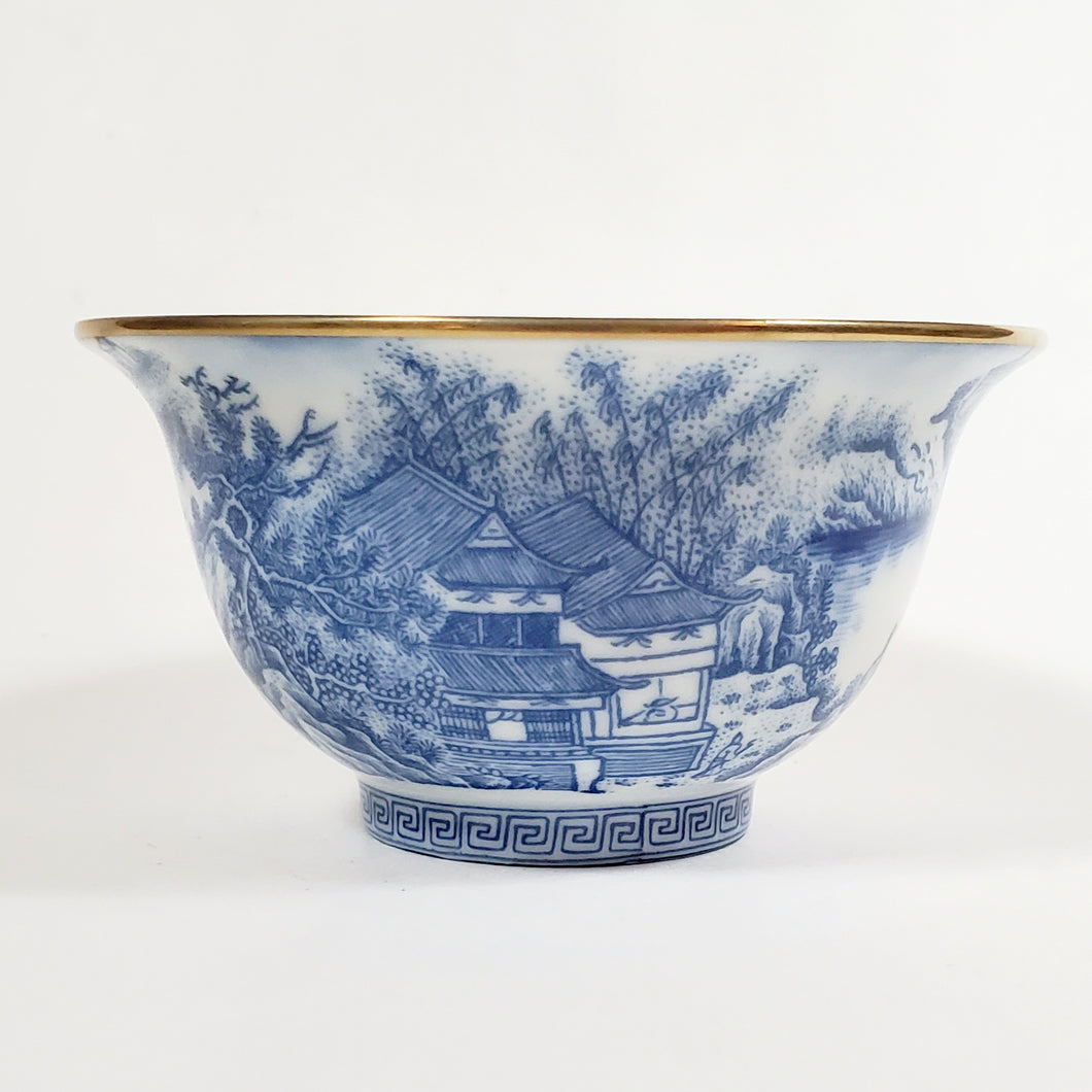 Blue and White Mountain Scenery Gold Gilded Large Teacup 145 ml