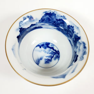 Blue and White Mountain Scenery Gold Gilded Large Teacup 145 ml