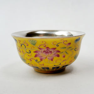 Silver Lined Yellow Lotus Teacup Short