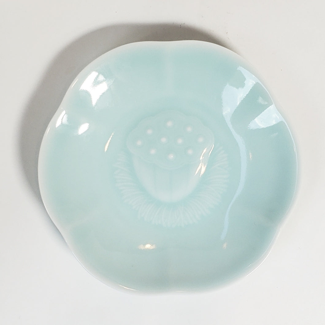 Celadon Sky Blue Lotus Flower Dish Plate