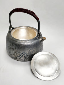 Pure Silver Tea-Water Kettle - Bamboo Rock Garden 900 ml