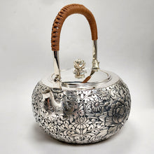Load image into Gallery viewer, Pure Silver Tea Water Kettle - Deer and Crane 1250 ml
