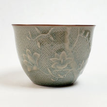 Load image into Gallery viewer, Celadon Carved Magnolia Flowers Teacup
