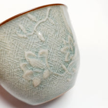 Load image into Gallery viewer, Celadon Carved Magnolia Flowers Teacup
