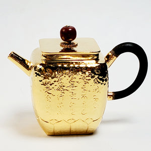 24 K Gold Plated Pure Silver Teapot Lotus Heart Sutra #1 100 ml