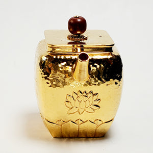 24 K Gold Plated Pure Silver Teapot Lotus Heart Sutra #2 100 ml