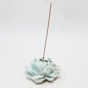 Celadon Porcelain Incense Burner - Peony Flower Large