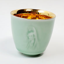 Load image into Gallery viewer, Gold 24k Lined Celadon Guanyin Style Teacup 135 ml
