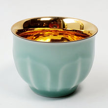 Load image into Gallery viewer, Gold 24k Lined Celadon Lotus Style Teacup 95 ml
