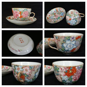 Antique 1800's Teacup and Saucer Hundred Flowers Pattern