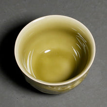 Load image into Gallery viewer, Carved Olive Green Glaze Dragon Phoenix Teacups 85 ml
